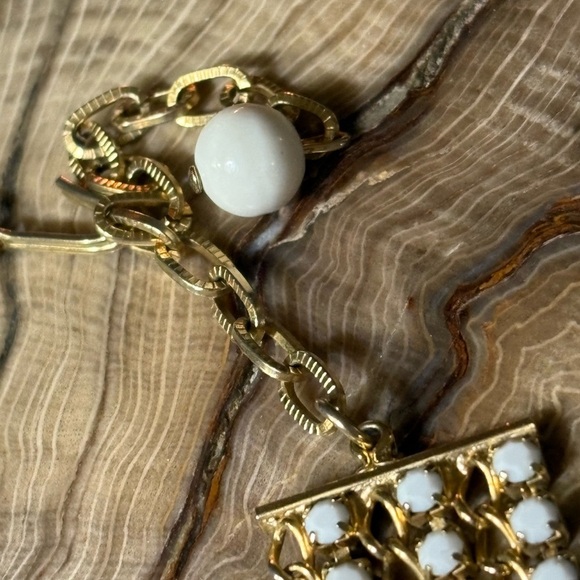 80’s Elegant Gold and Opalescent Multi Strand Necklace and Earring Set - Picture 4 of 6